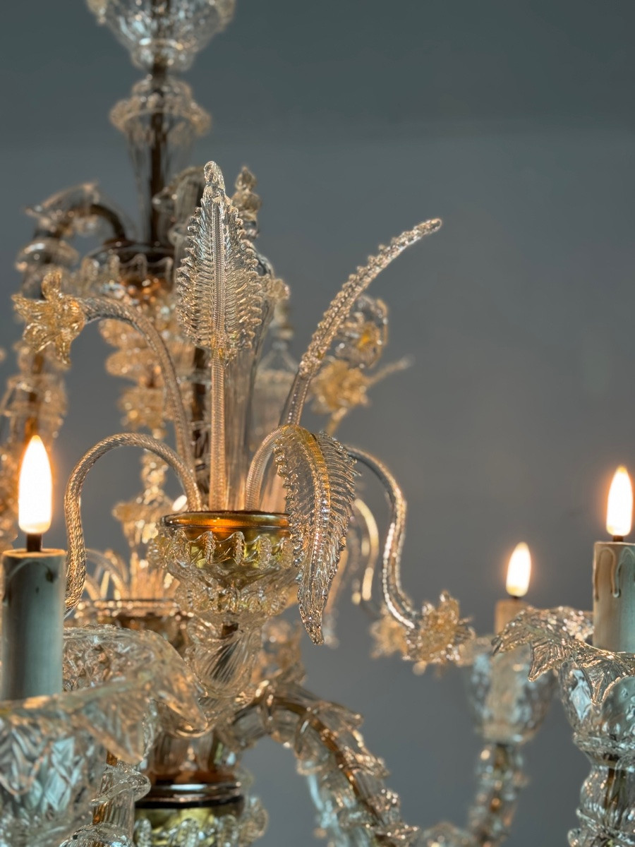 Rezzonico Venetian Chandelier In Gilded Murano Glass, Circa 1940 -photo-5