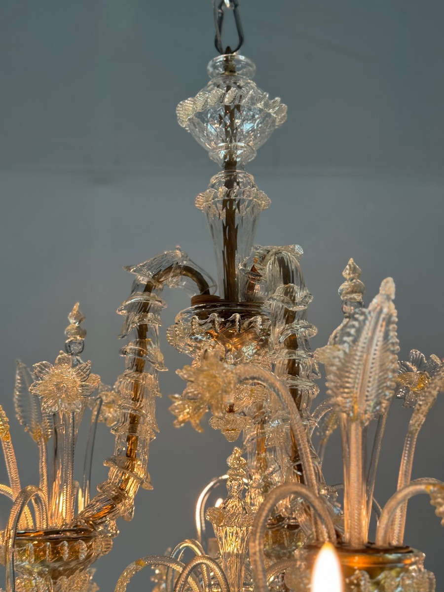 Rezzonico Venetian Chandelier In Gilded Murano Glass, Circa 1940 -photo-6