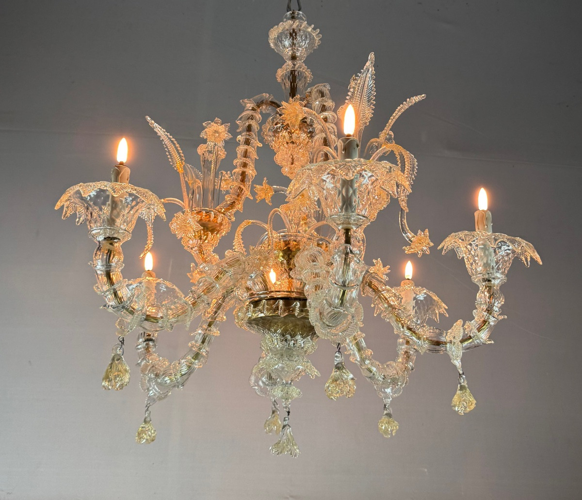 Rezzonico Venetian Chandelier In Gilded Murano Glass, Circa 1940 -photo-7