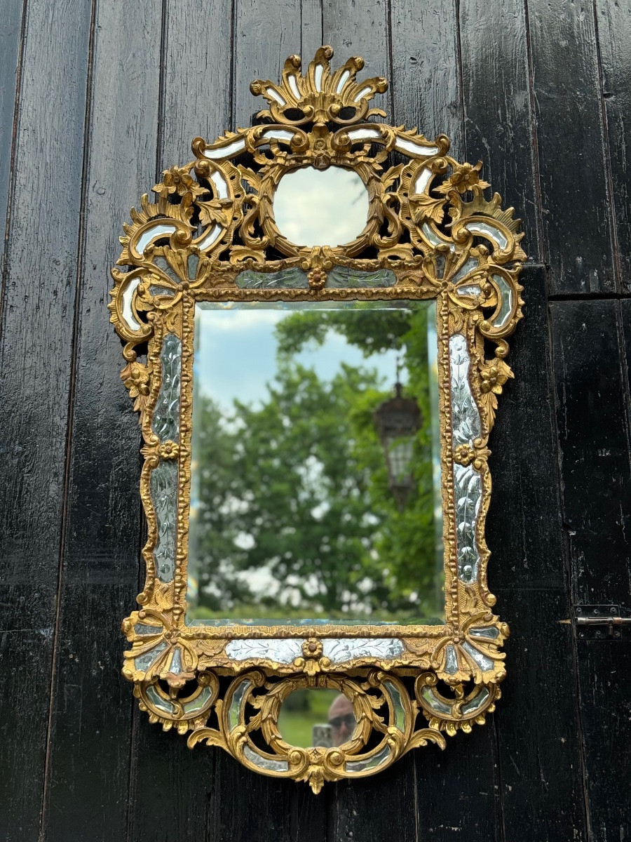 Miroir a parecloses de style Louis XV en bois doré , début XIXème, Empire Austro-Hongrois-photo-8