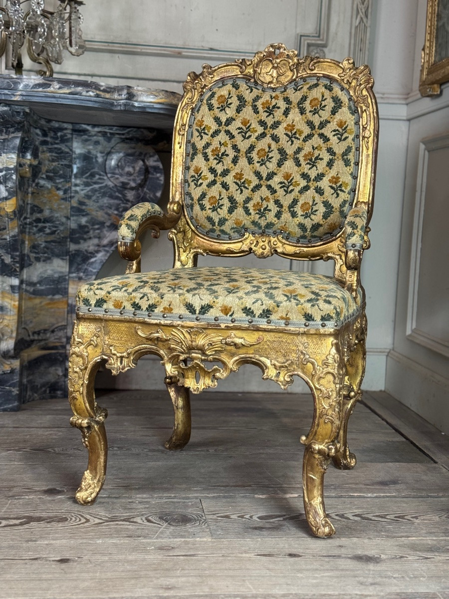 Remarkable Small Armchair In Carved And Gilded Wood, Venice, Early 18th Century-photo-3