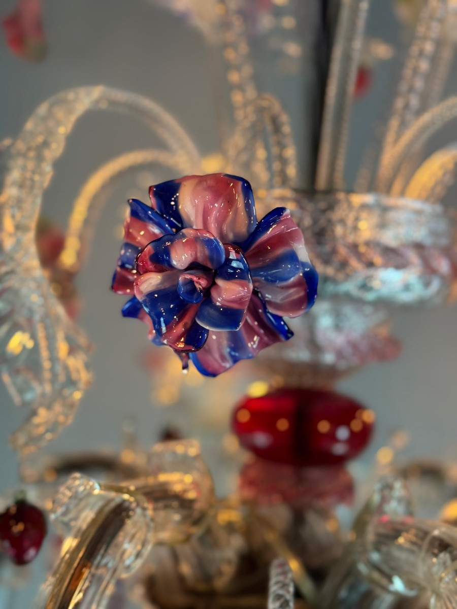 Venetian Chandelier In Multicolored Murano Glass, 6 Light Arms Circa 1920-photo-4