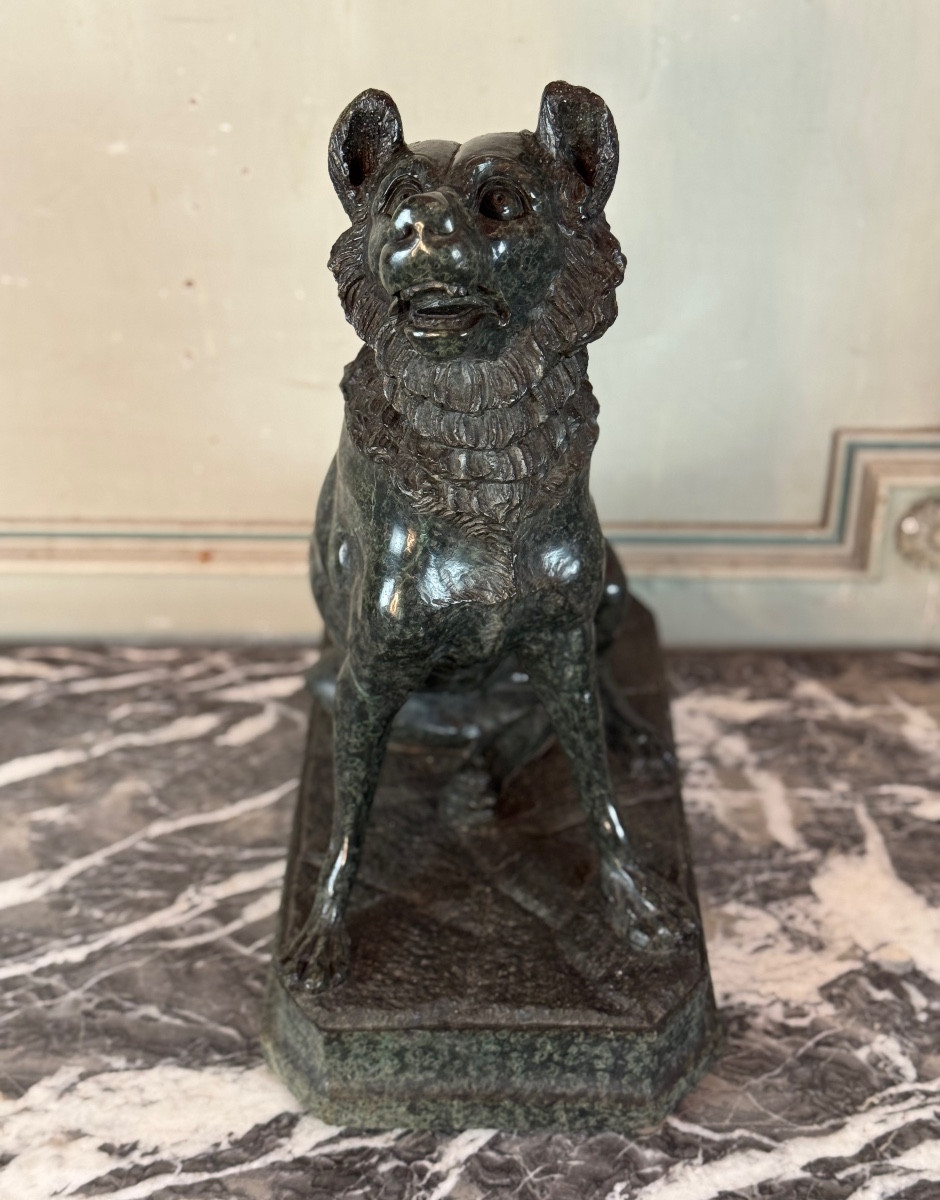 Large Model Of Jennings' Dog In Serpentine Marble, Souvenir Of The Grand Tour, 19th Century-photo-4