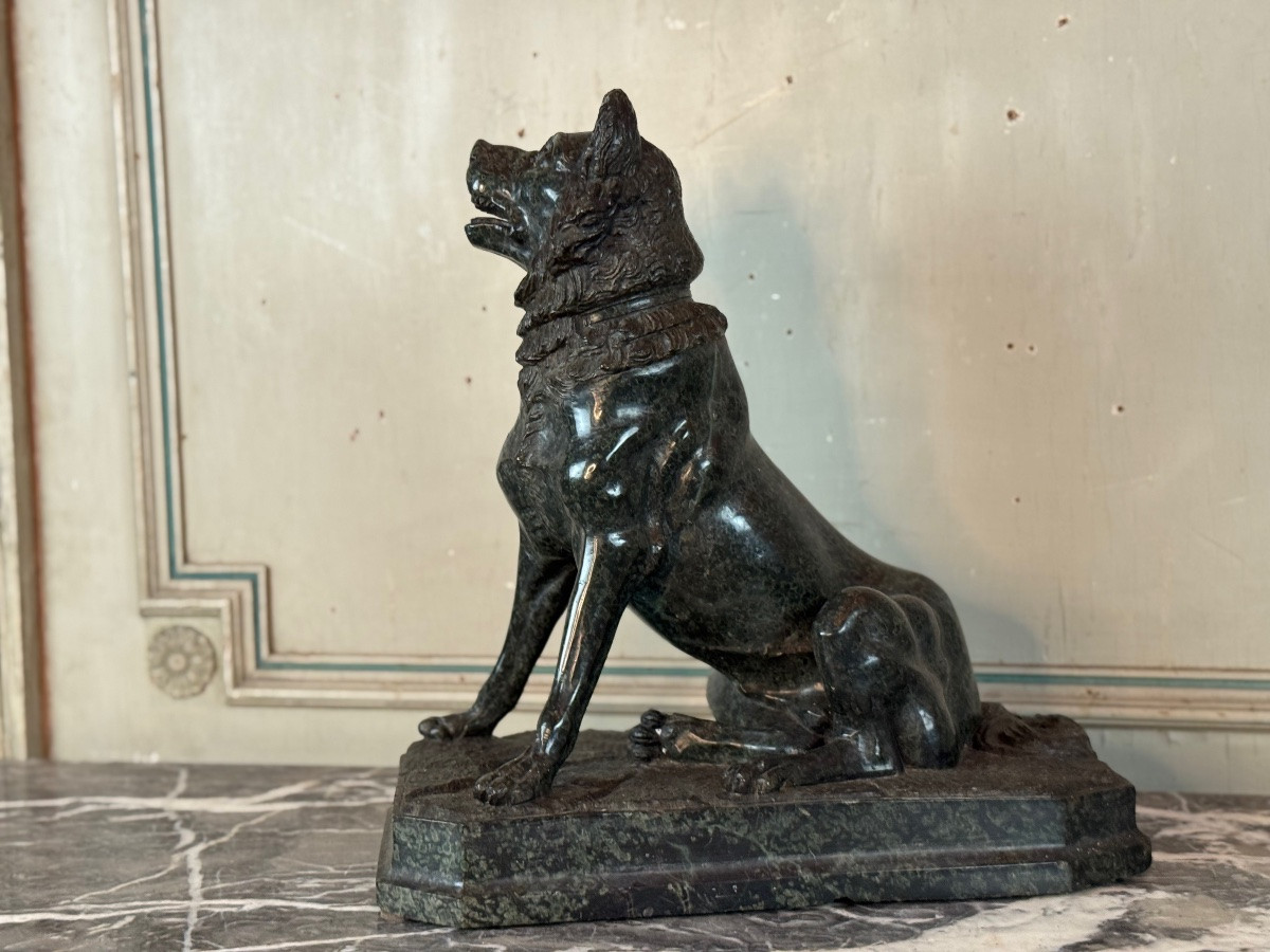 Large Model Of Jennings' Dog In Serpentine Marble, Souvenir Of The Grand Tour, 19th Century-photo-1