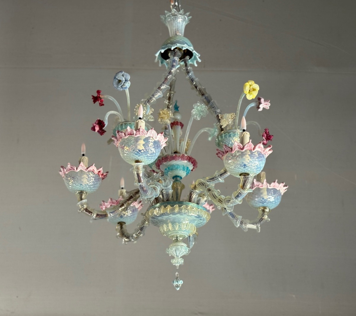 Lustre vénitien Rezzonico en verre de Murano multicolore, vers 1900-photo-2