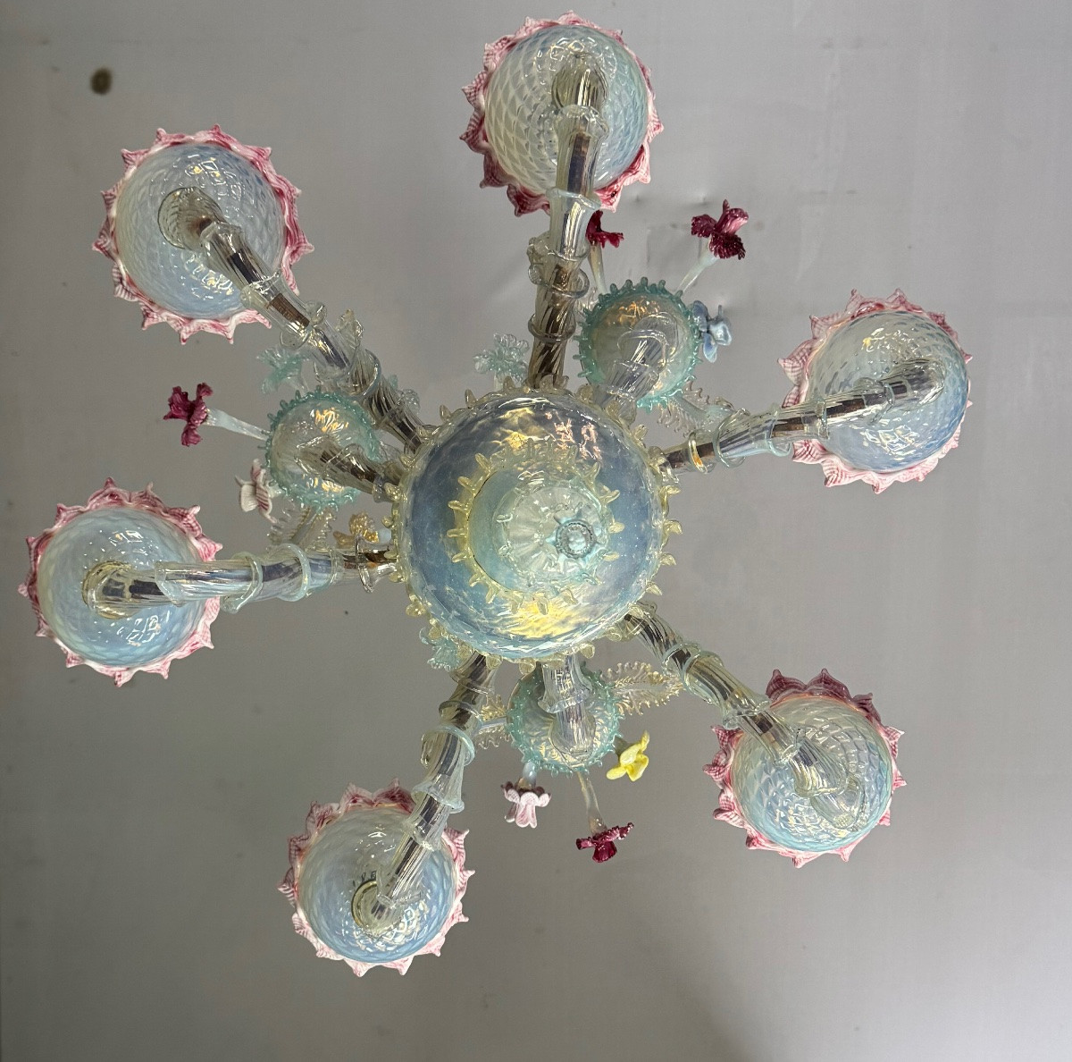Lustre vénitien Rezzonico en verre de Murano multicolore, vers 1900-photo-3