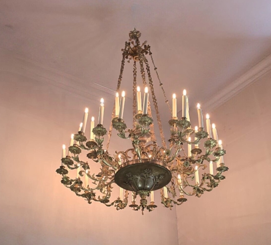 Grand lustre en Bronze, 36 points de lumière, électrification neuve, vers 1880 -photo-8