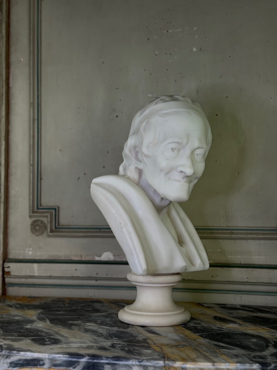Marble Bust Of Voltaire After Jean Antoine Houdon, 19th Century Copy-photo-5