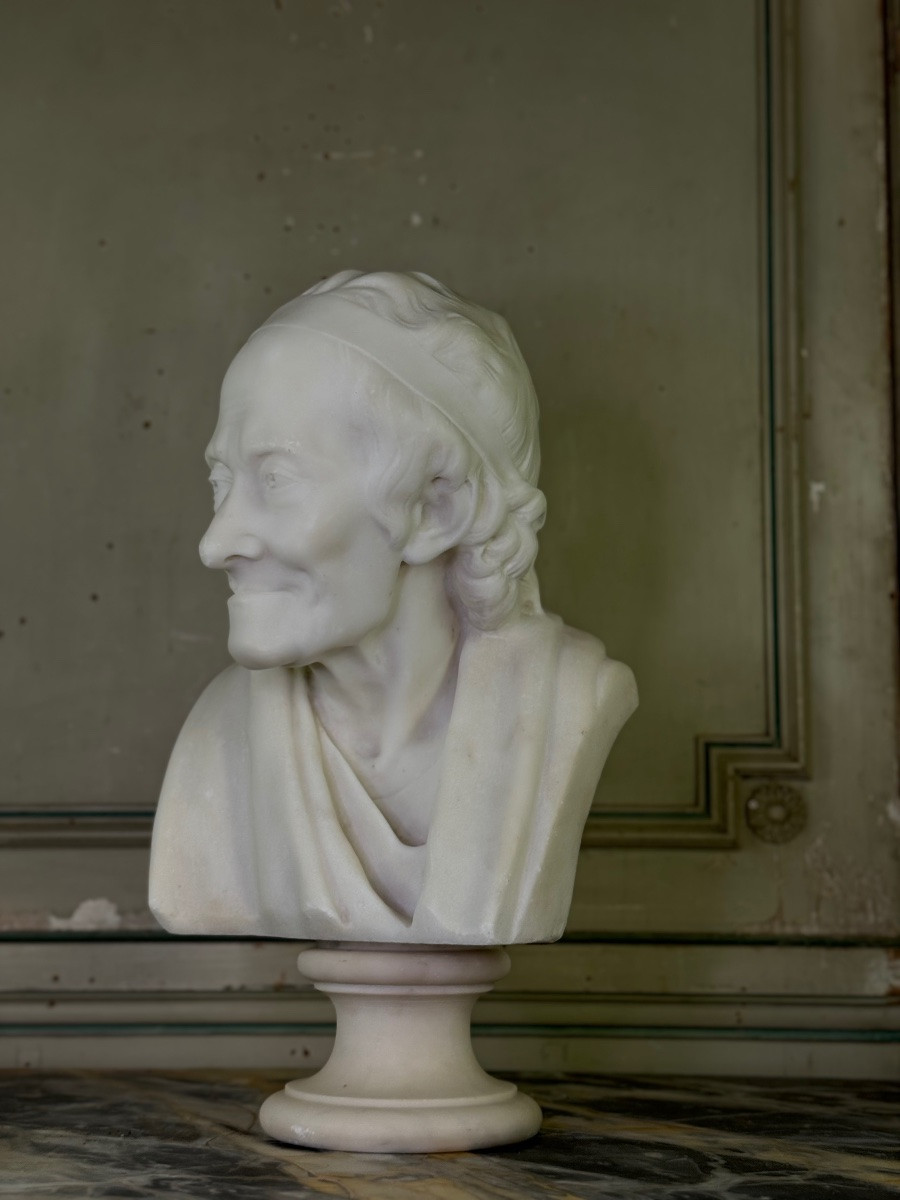 Marble Bust Of Voltaire After Jean Antoine Houdon, 19th Century Copy-photo-6