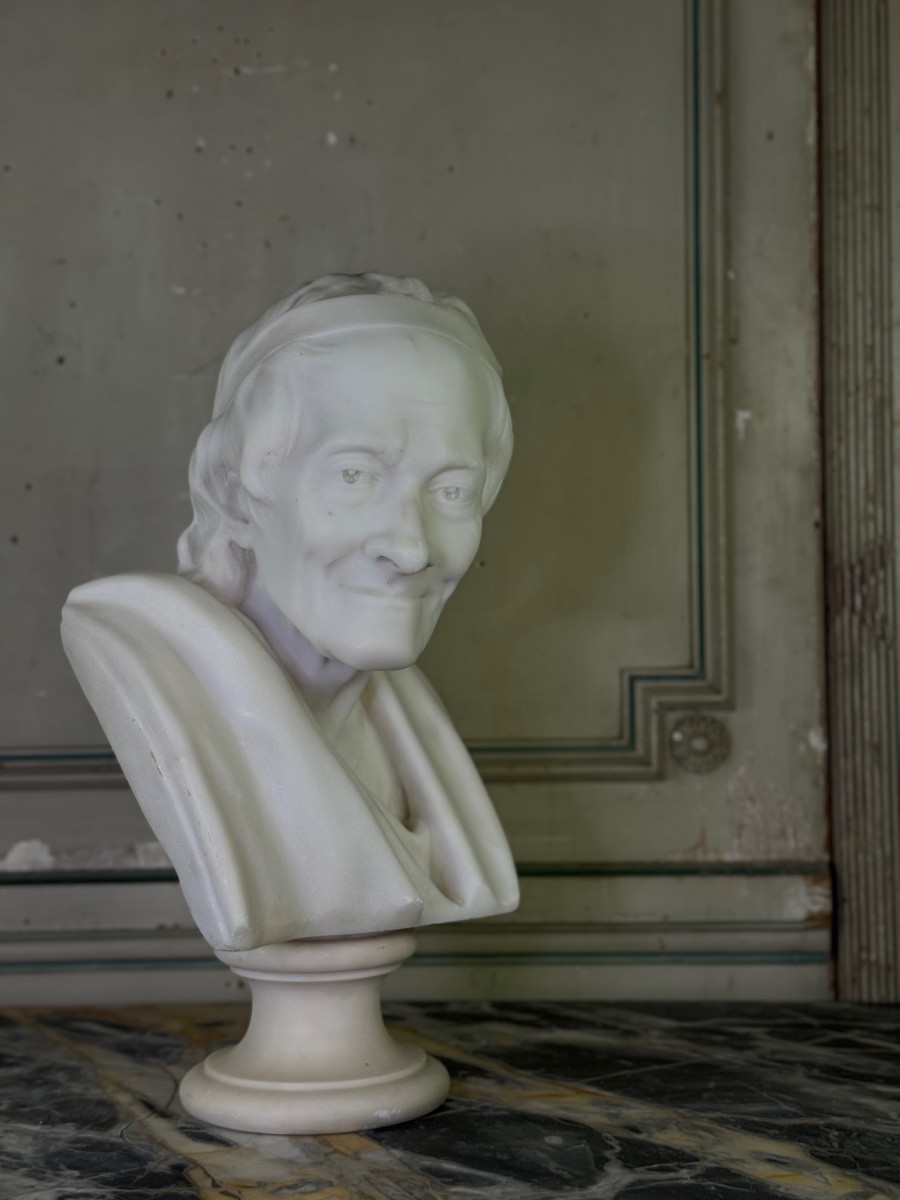 Marble Bust Of Voltaire After Jean Antoine Houdon, 19th Century Copy-photo-7