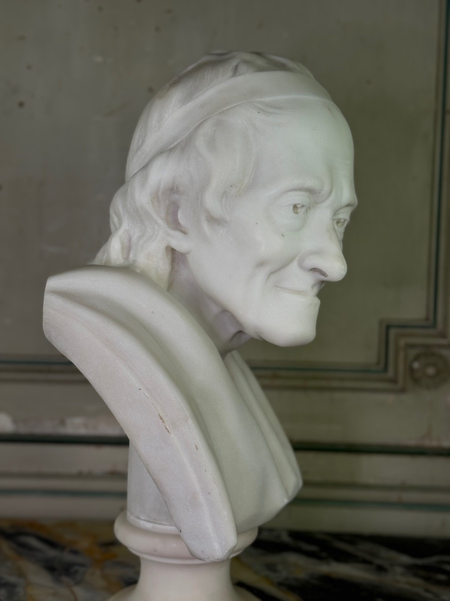 Marble Bust Of Voltaire After Jean Antoine Houdon, 19th Century Copy-photo-8