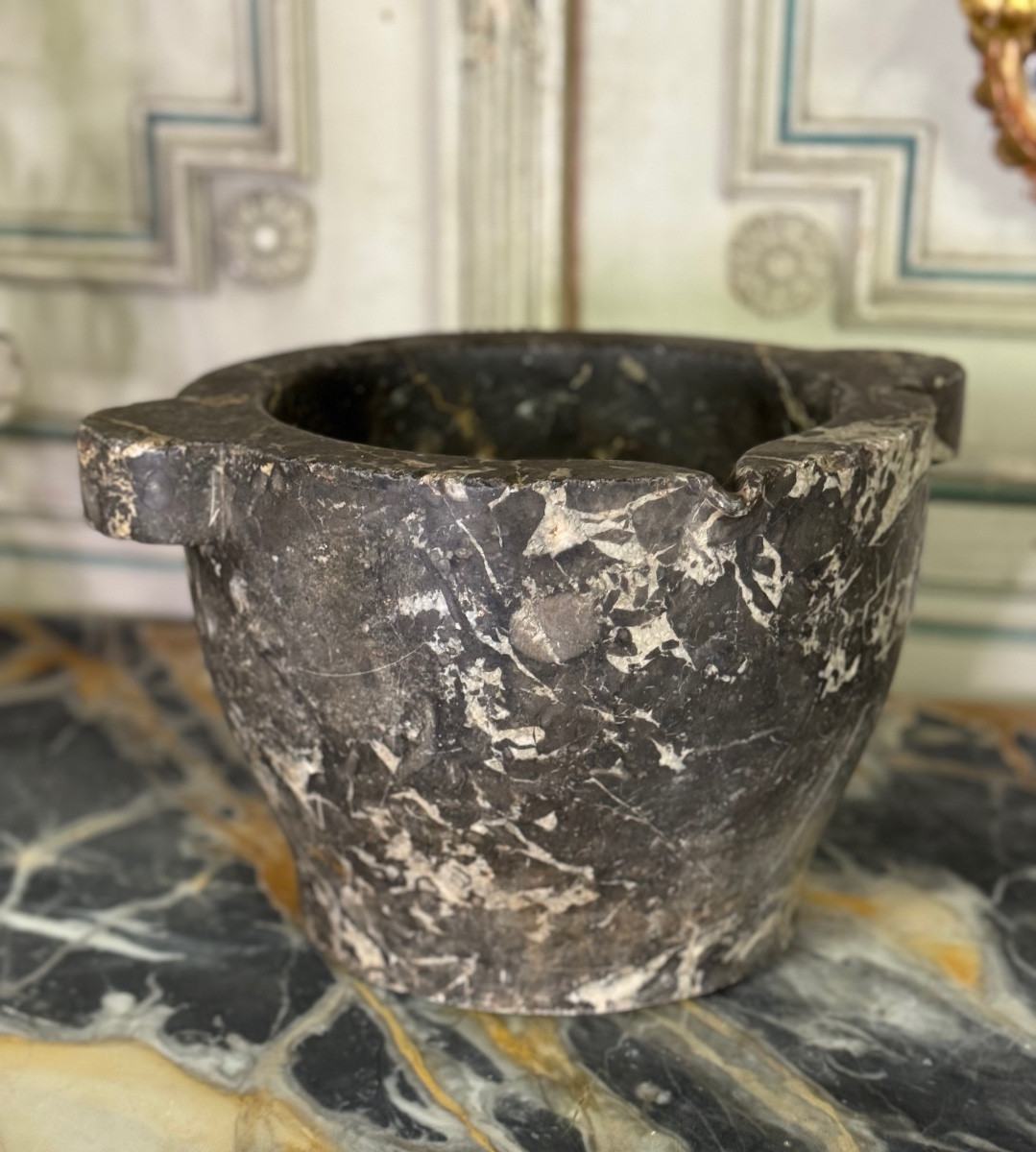 Large Grey Marble  Saint Anne Mortar 19th Century 