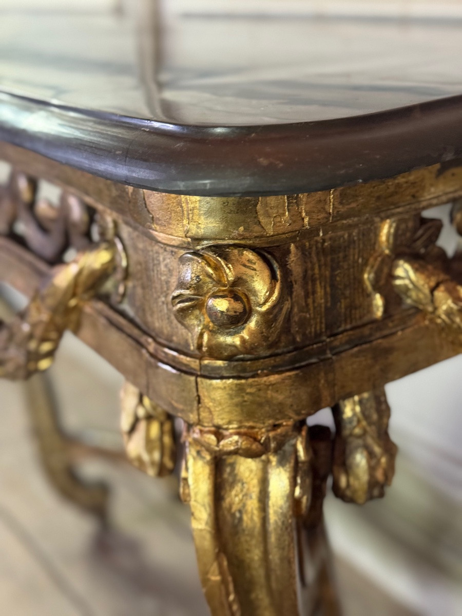 Console Transition en bois sculpté et doré, France, XVIIIéme siècle-photo-7