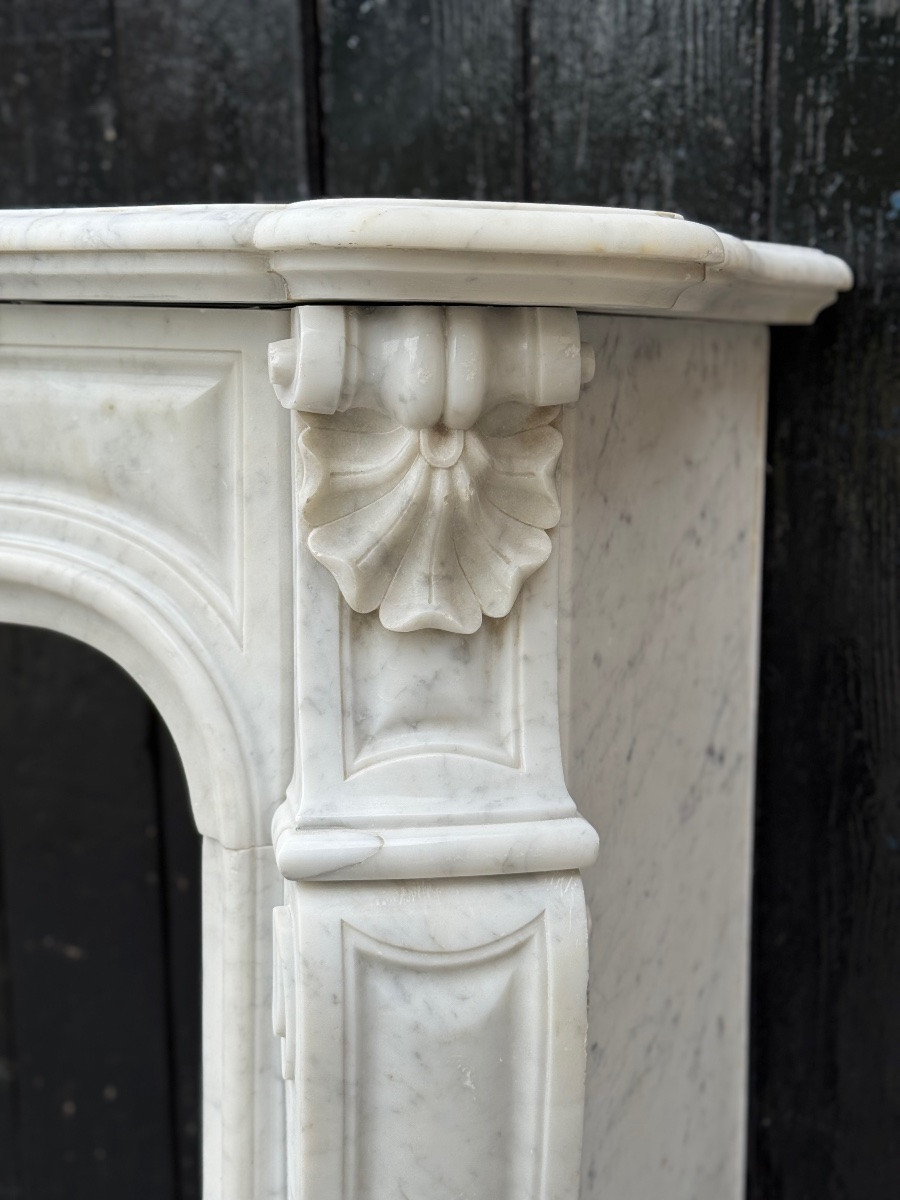 Cheminée de style Louis XV en marbre blanc de Carrare, vers 1880 -photo-2