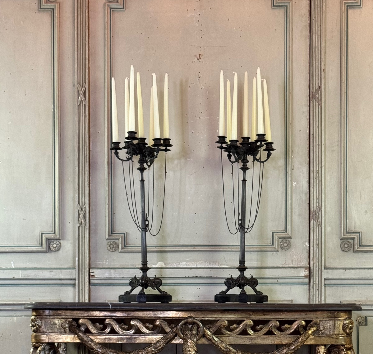 Pair Of Large Bronze Candelabras In The Antique Style, Circa 1880