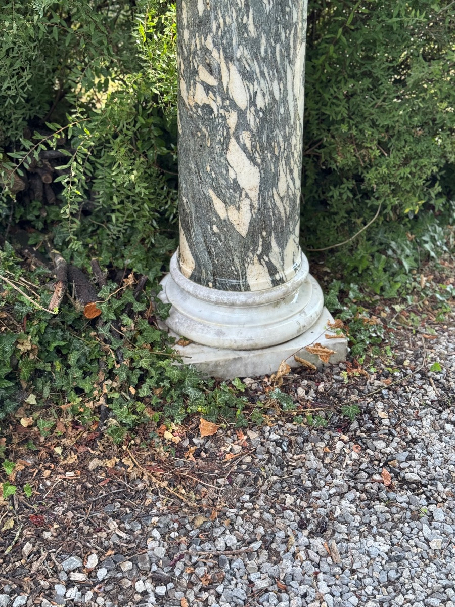 Paire de grandes colonnes en marbre vert et blanc cipollino, 294cm de haut, Italie vers 1880-photo-6