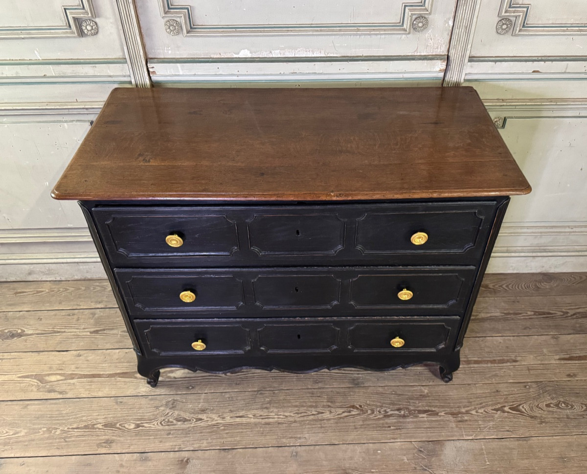 Commode en chêne Louis XV, patine noire, XVIIIéme siècle-photo-3