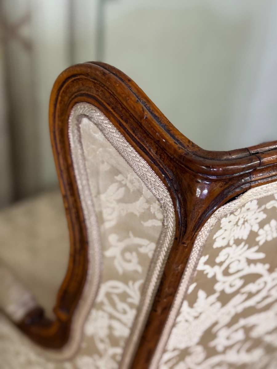 Pair Of Small Louis XV Style Wing Chairs In Carved Walnut, Bosson Stamp, -photo-5
