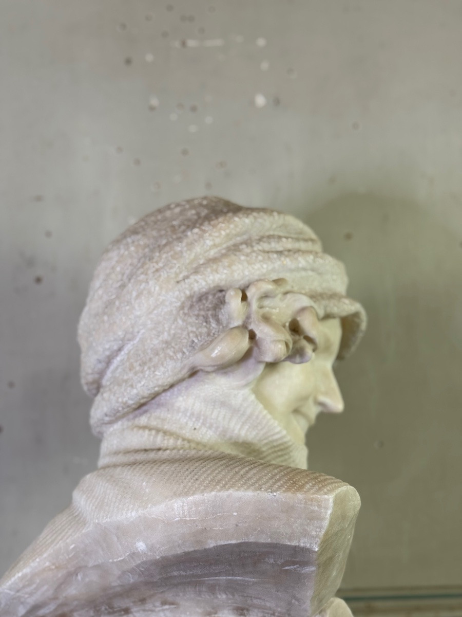 Buste en albâtre d’une jeune fille au col roulé, signature Caloni, Italie vers 1900 -photo-6