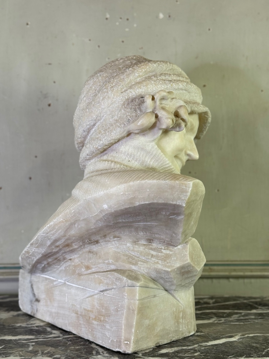Buste en albâtre d’une jeune fille au col roulé, signature Caloni, Italie vers 1900 -photo-8