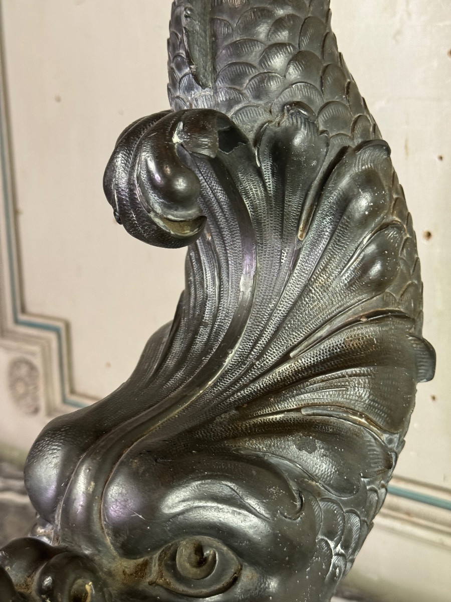 Réservoir de fontaine en plomb, dauphin mythologique XVIIIème siècle -photo-5