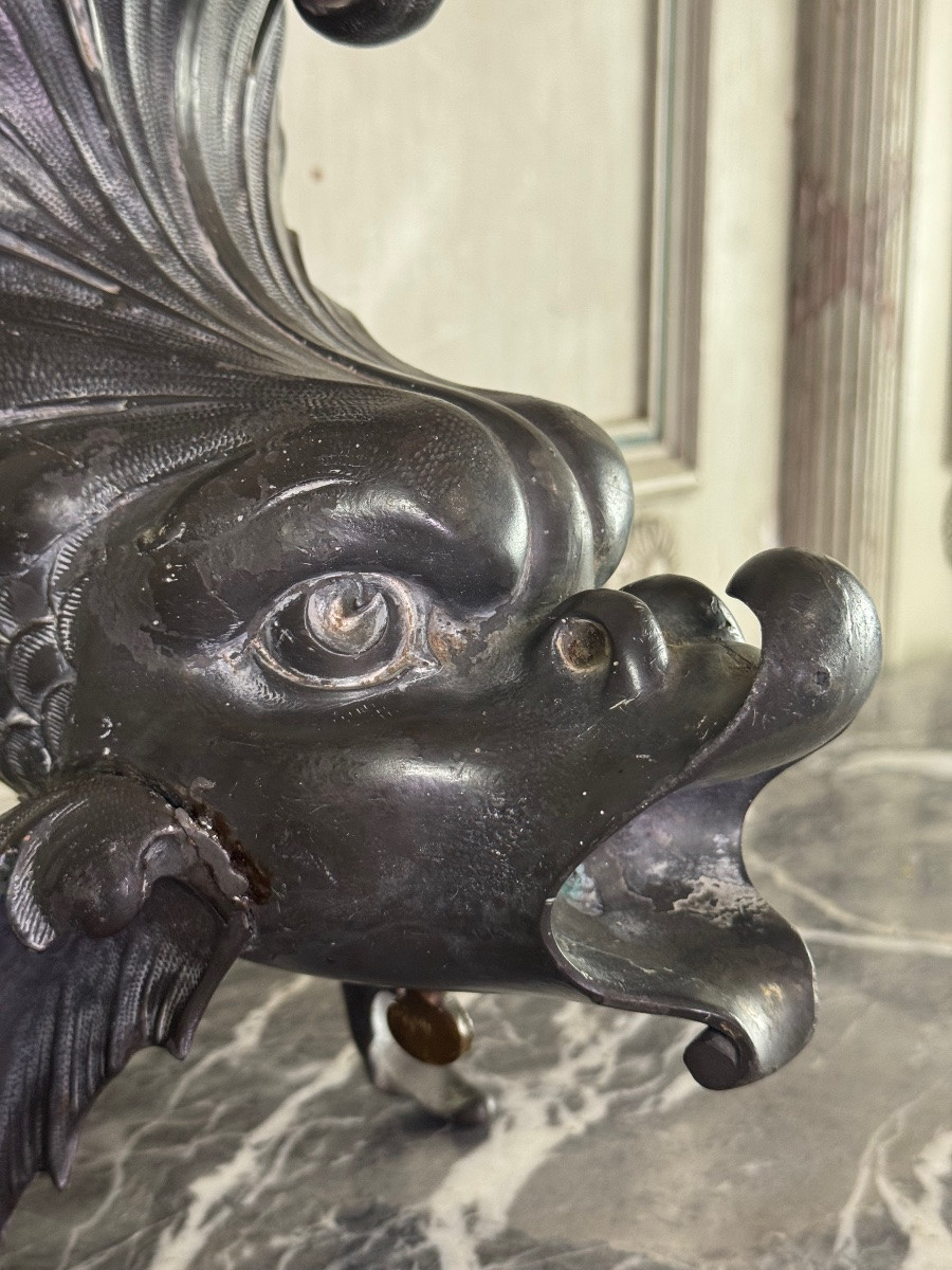 Réservoir de fontaine en plomb, dauphin mythologique XVIIIème siècle -photo-8
