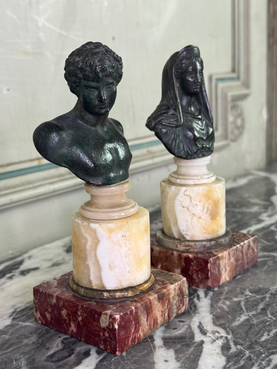 Deux bustes en bronze dans le goût de l’Antique, XVIIIéme siècle-photo-7