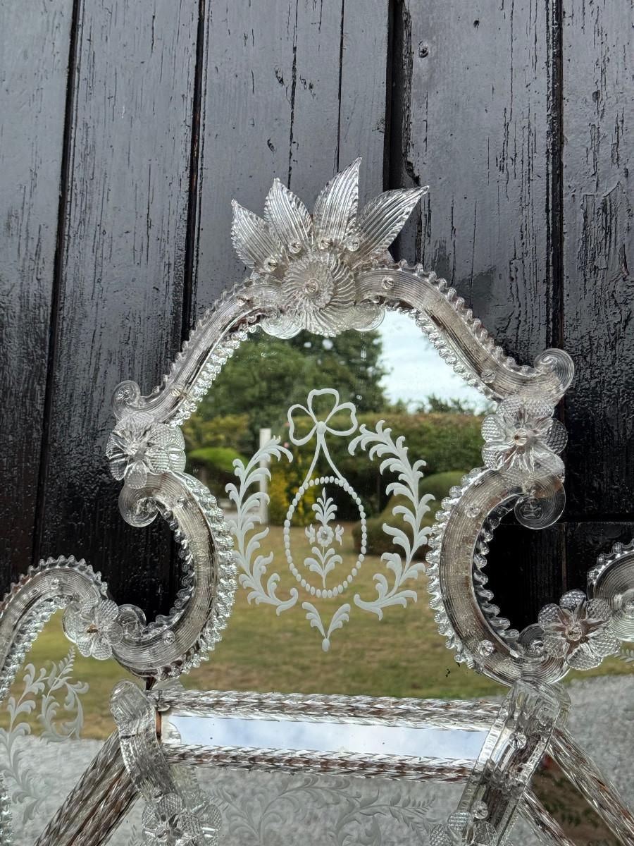 Venetian Murano Glass Mirror, Circa 1930-photo-2