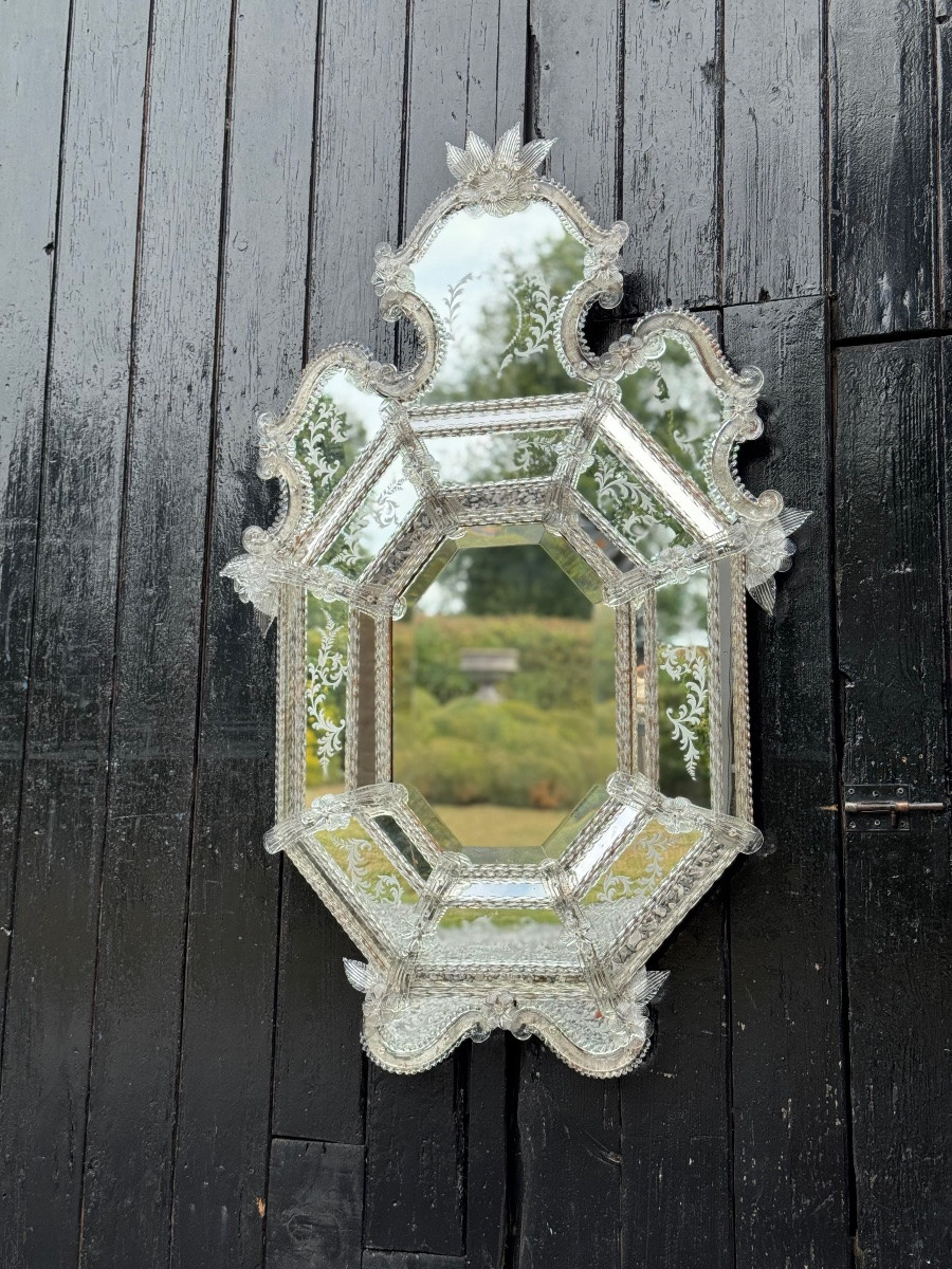 Venetian Murano Glass Mirror, Circa 1930-photo-2