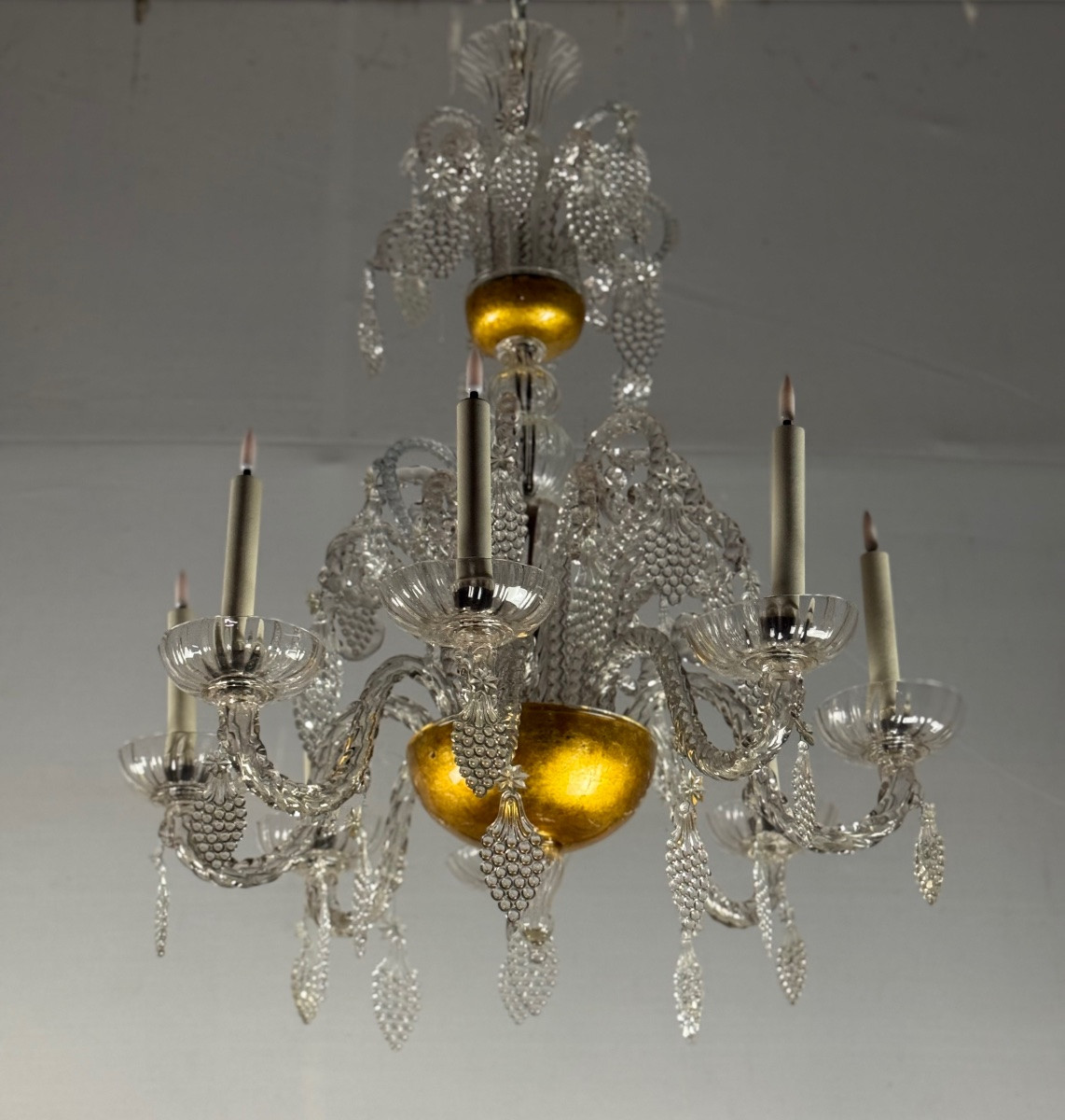 Lustre liégeois en verre soufflé, moulé et pincé, vers 1900-photo-4