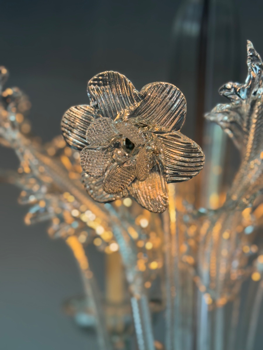 Venetian Chandelier In Colorless Murano Glass, 6 Light Arms, Circa 1940-photo-5