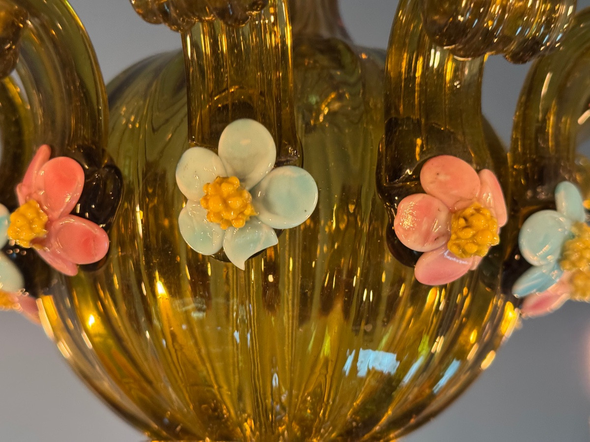 Venetian Chandelier In Multi-colored Murano Glass With A Green Dominant Color, 12 Light Arms, Circa 1880-photo-2