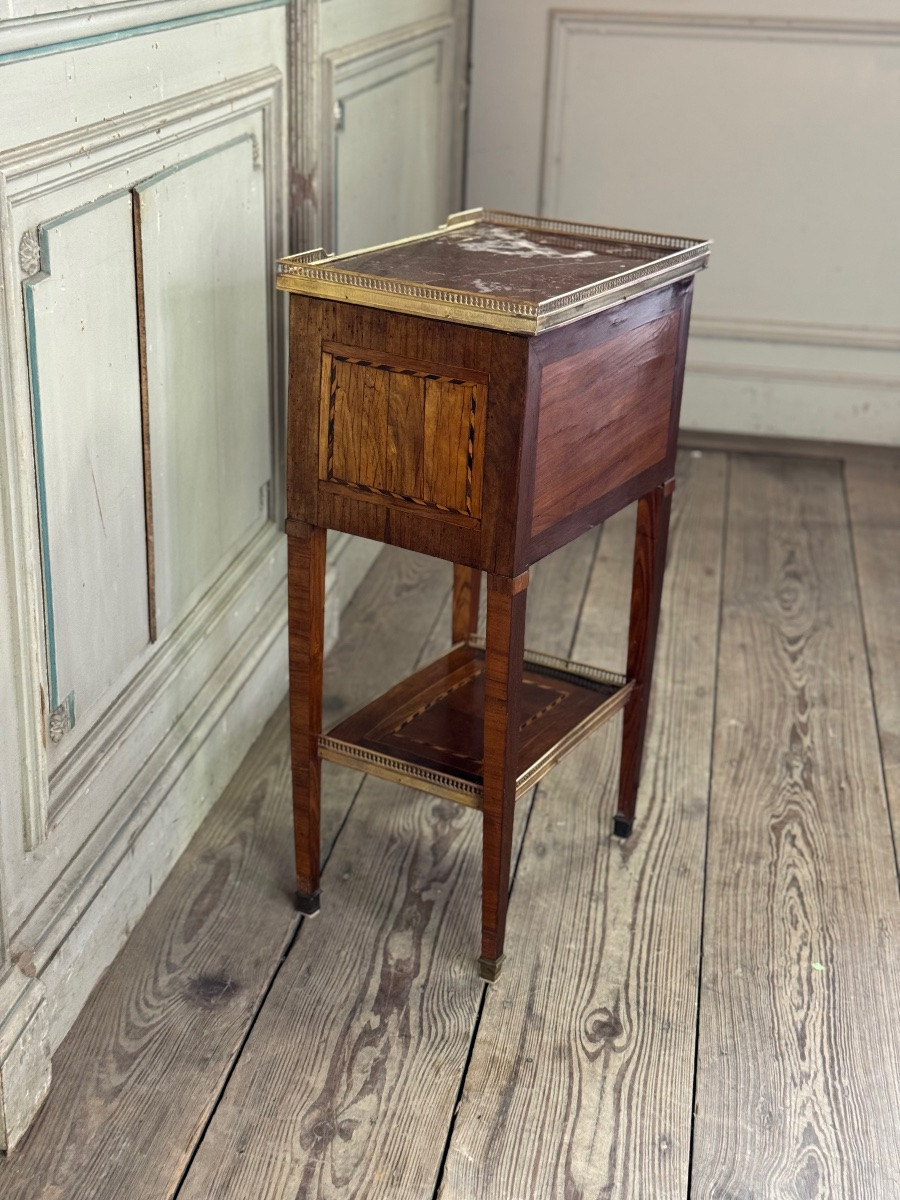 Louis XVI Side Table Or Chiffonnière In Veneered Wood, Brass Gallery, Late 18th Century-photo-3
