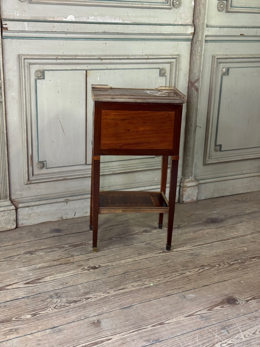 Louis XVI Side Table Or Chiffonnière In Veneered Wood, Brass Gallery, Late 18th Century-photo-5