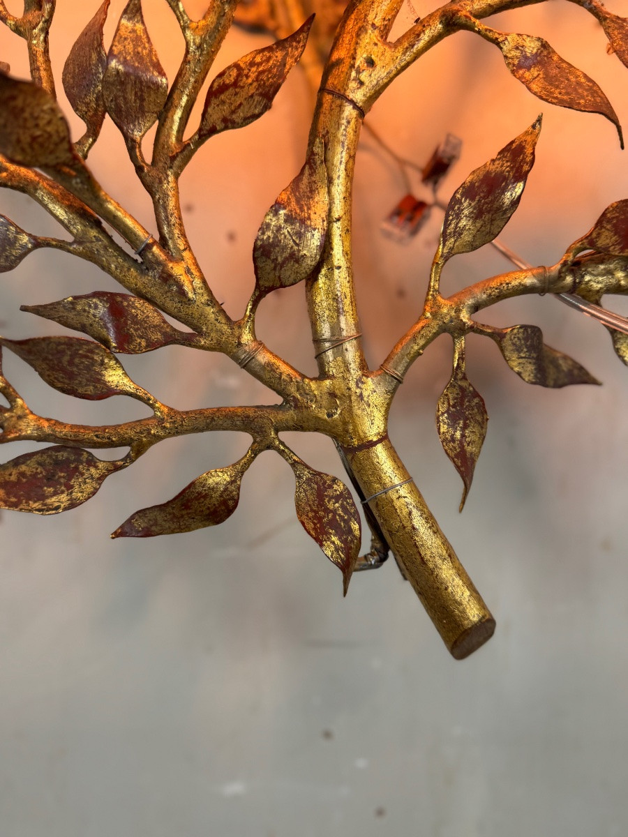 Gilded Metal Wall Lamp With Foliage, France Circa 1950 -photo-2