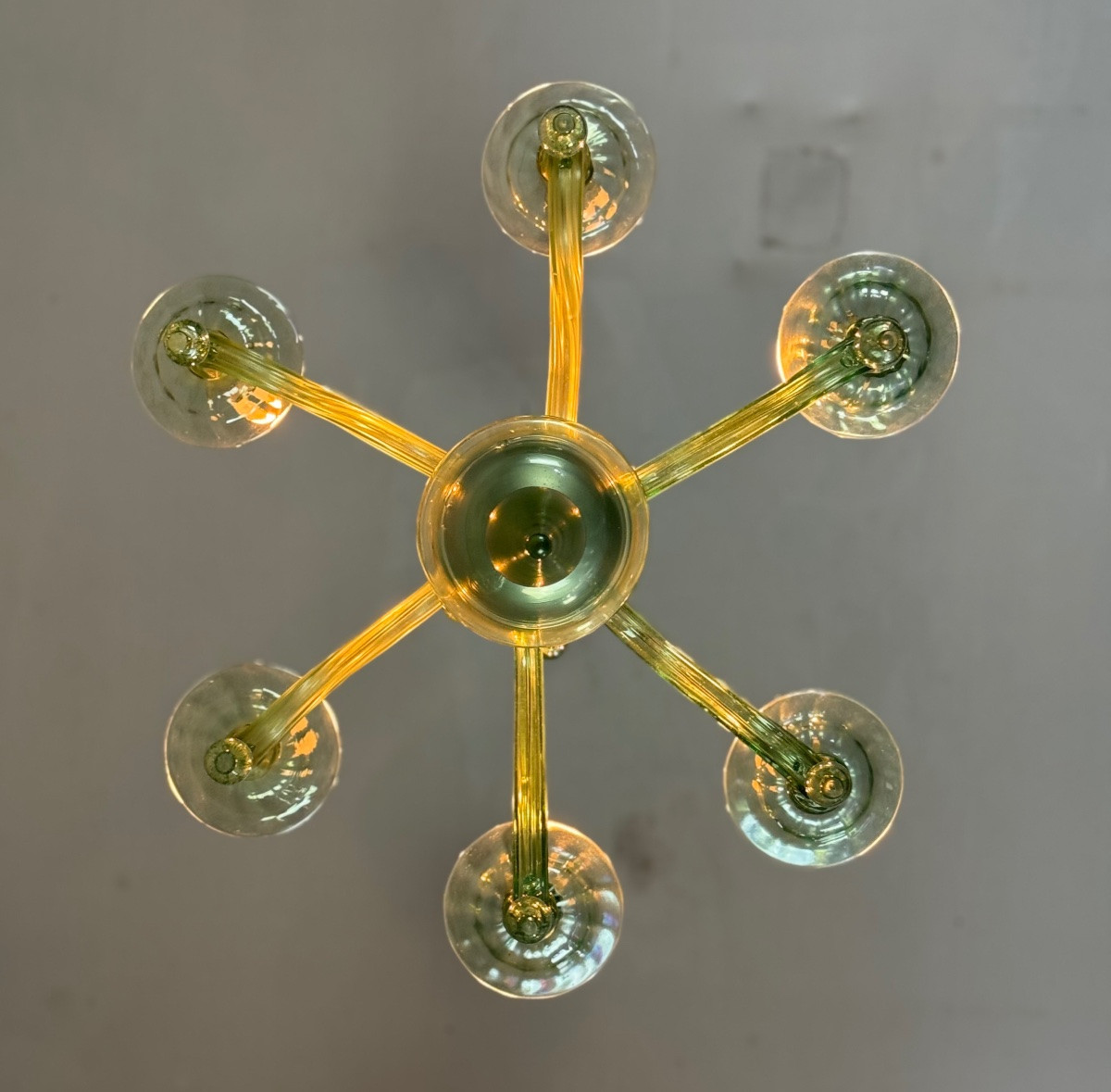 Lustre vénitien en verre de Murano vert, 6 bras de lumière, vers 1920 -photo-2