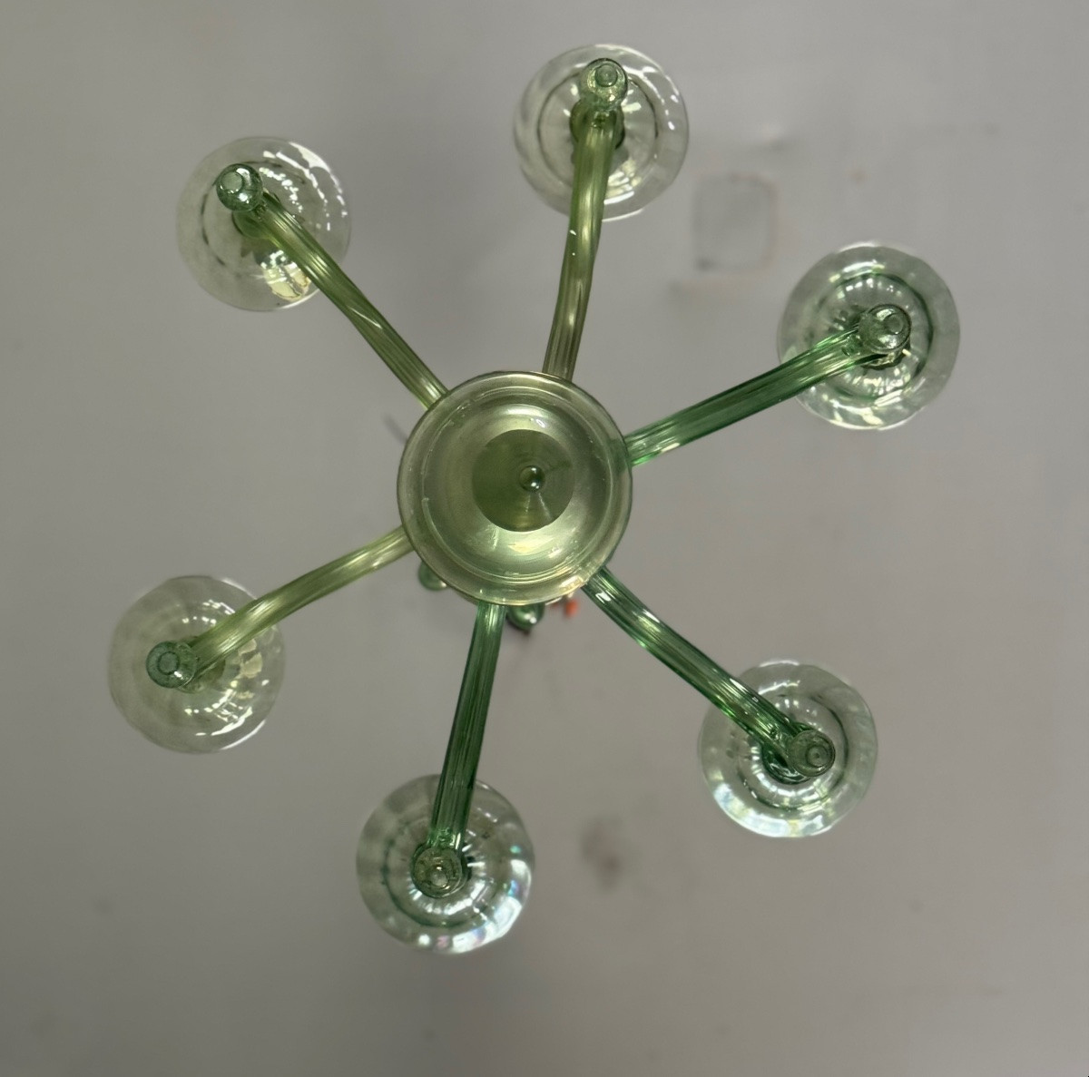 Lustre vénitien en verre de Murano vert, 6 bras de lumière, vers 1920 -photo-3