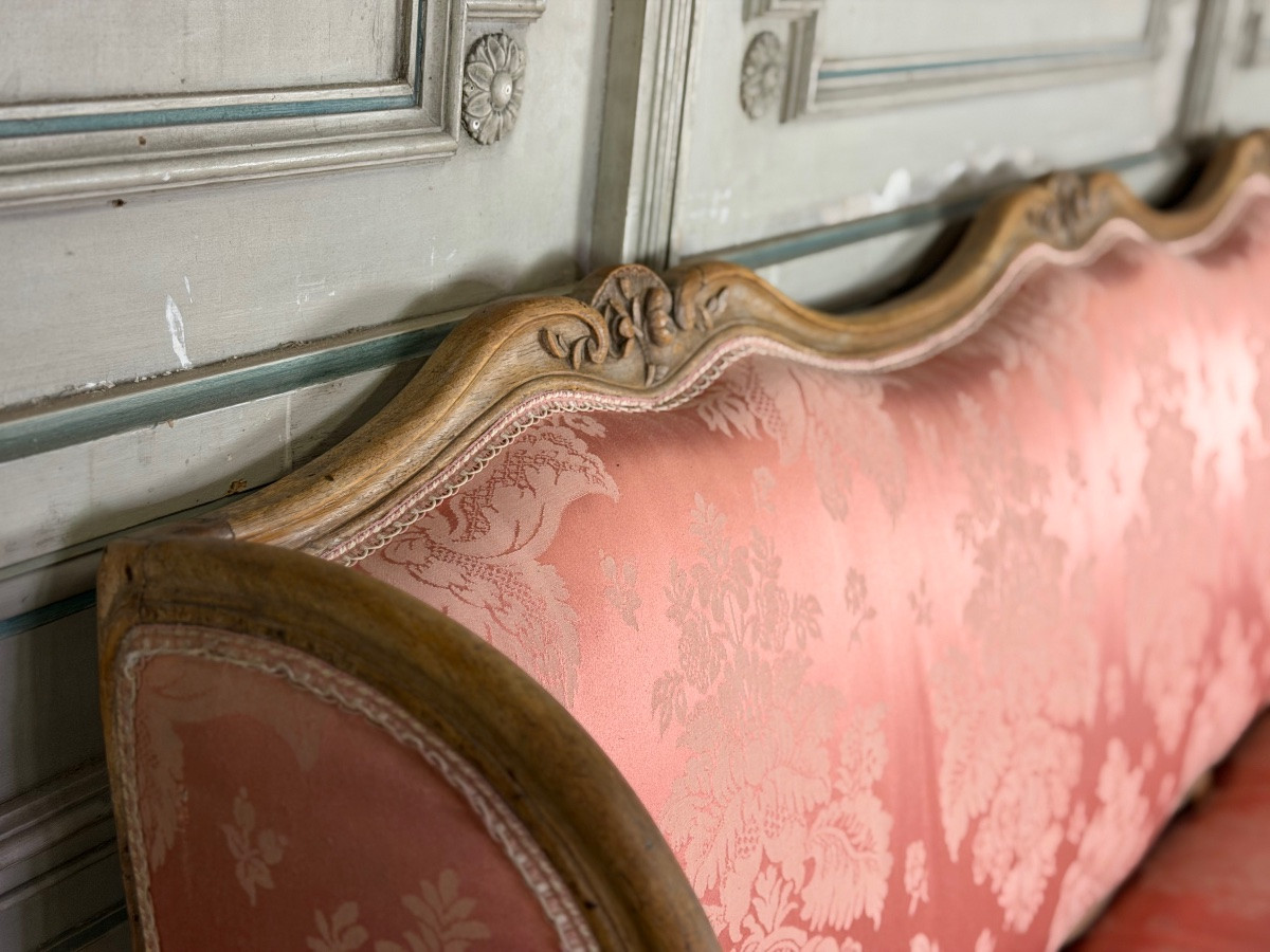 Louis XV Bench In Carved Natural Wood, 18th Century-photo-1
