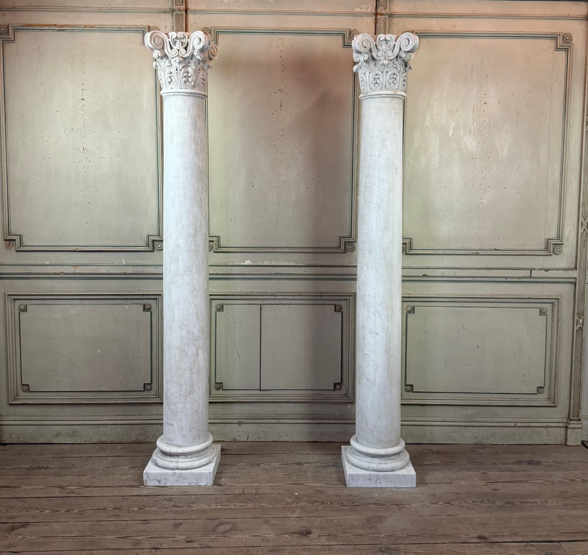 Paire de colonnes en marbre de Carrare, 214 cm de haut, vers 1880-photo-2