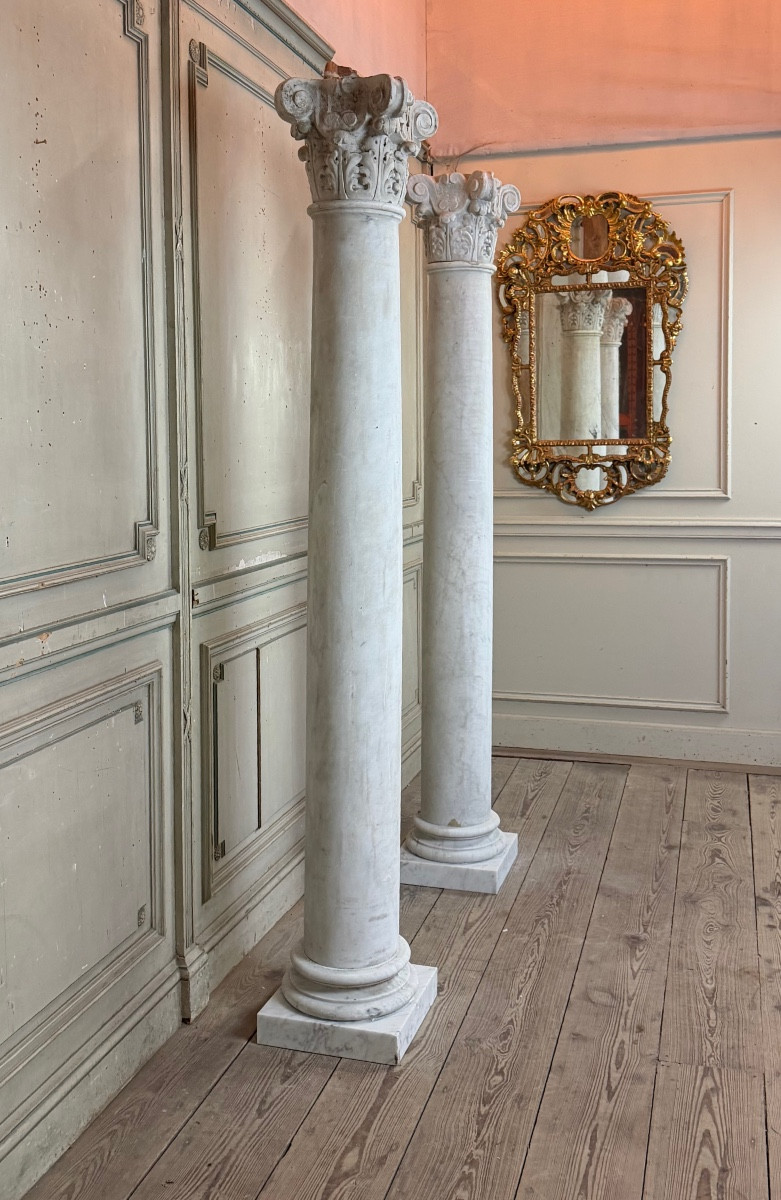 Paire de colonnes en marbre de Carrare, 214 cm de haut, vers 1880