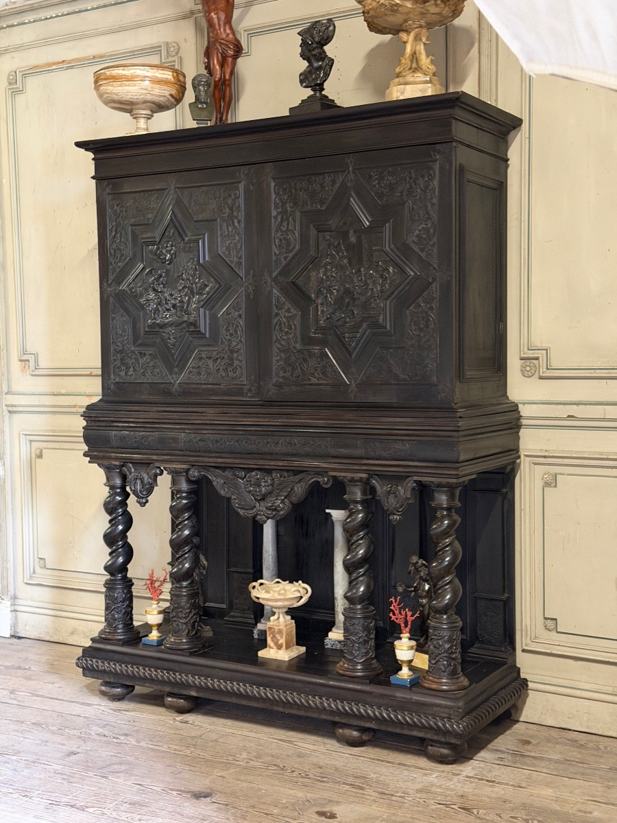 Grand cabinet Louis XIII en placage d’ébène, XVIIème siècle -photo-2