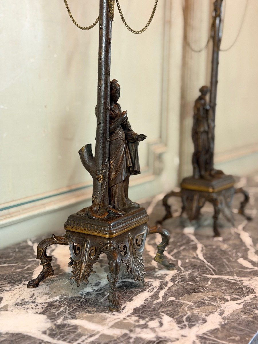 Pair Of Gilt Bronze And Medal Patina Candelabras With Six Light Arms Circa 1880-photo-3