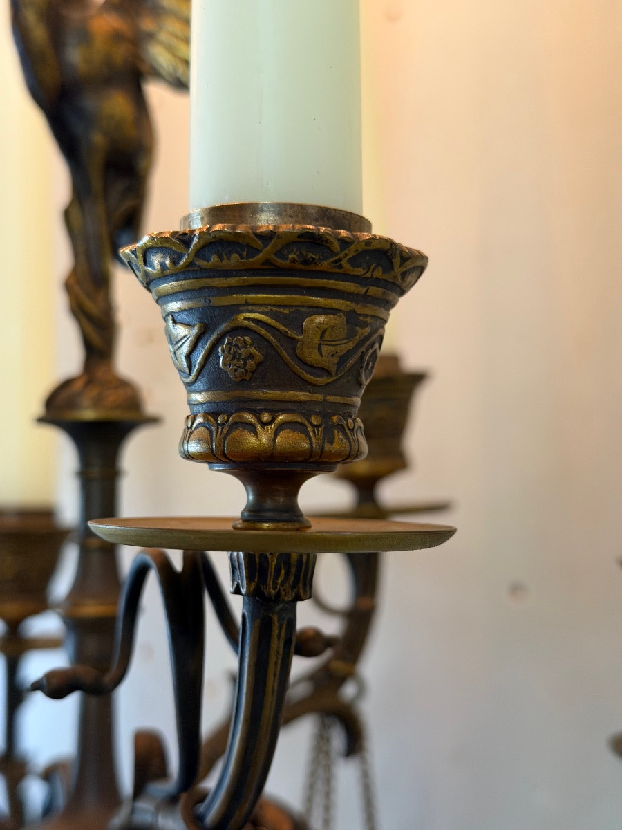 Pair Of Gilt Bronze And Medal Patina Candelabras With Six Light Arms Circa 1880-photo-5