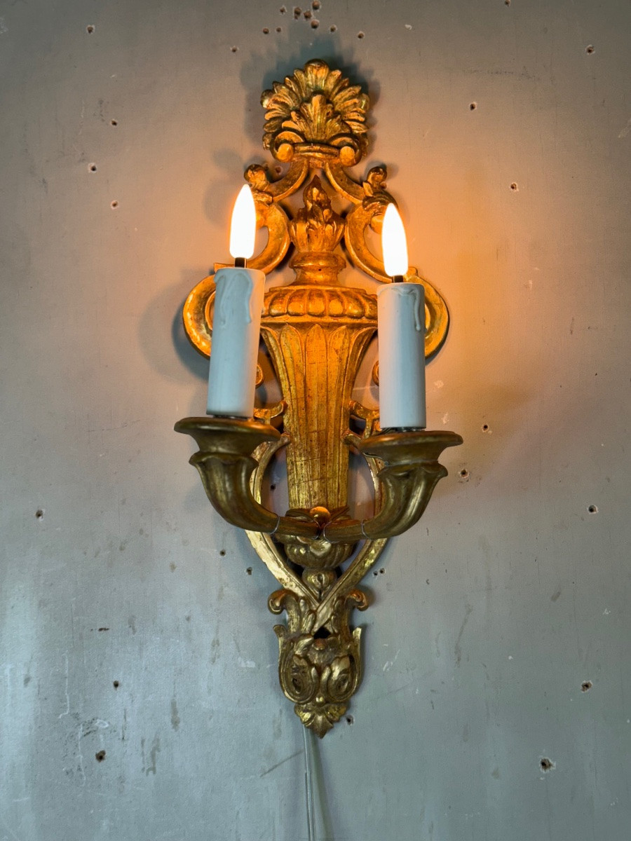 Paire d’appliques en bois doré de style transition, vers 1900-photo-4
