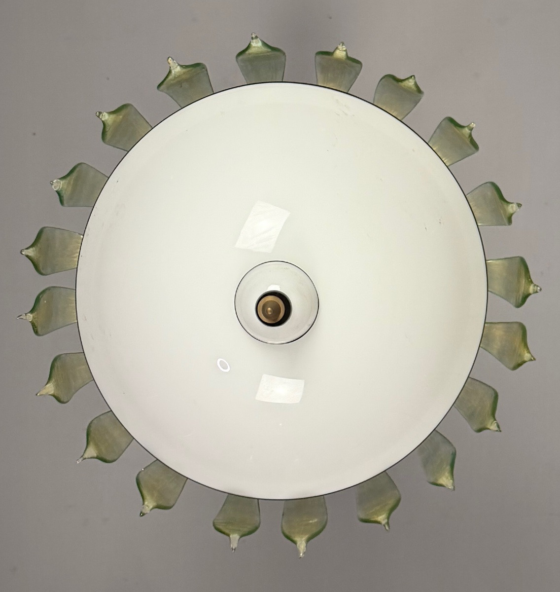 Venetian Chandelier In White, Black And Green Murano Glass Dusted With Gold, Circa 1980 -photo-2