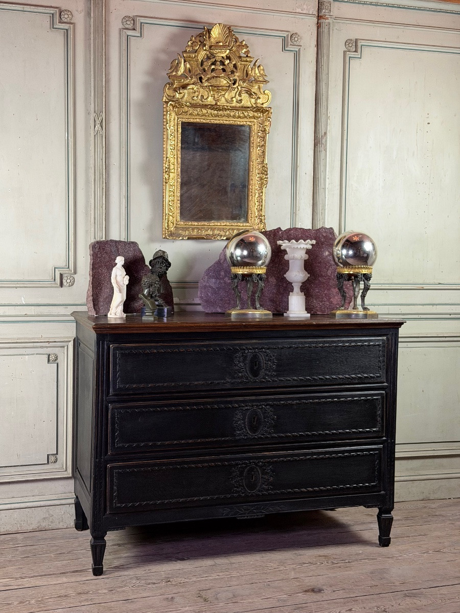 Commode Louis XVI en chêne patine noire, XVIIIéme siècle-photo-5