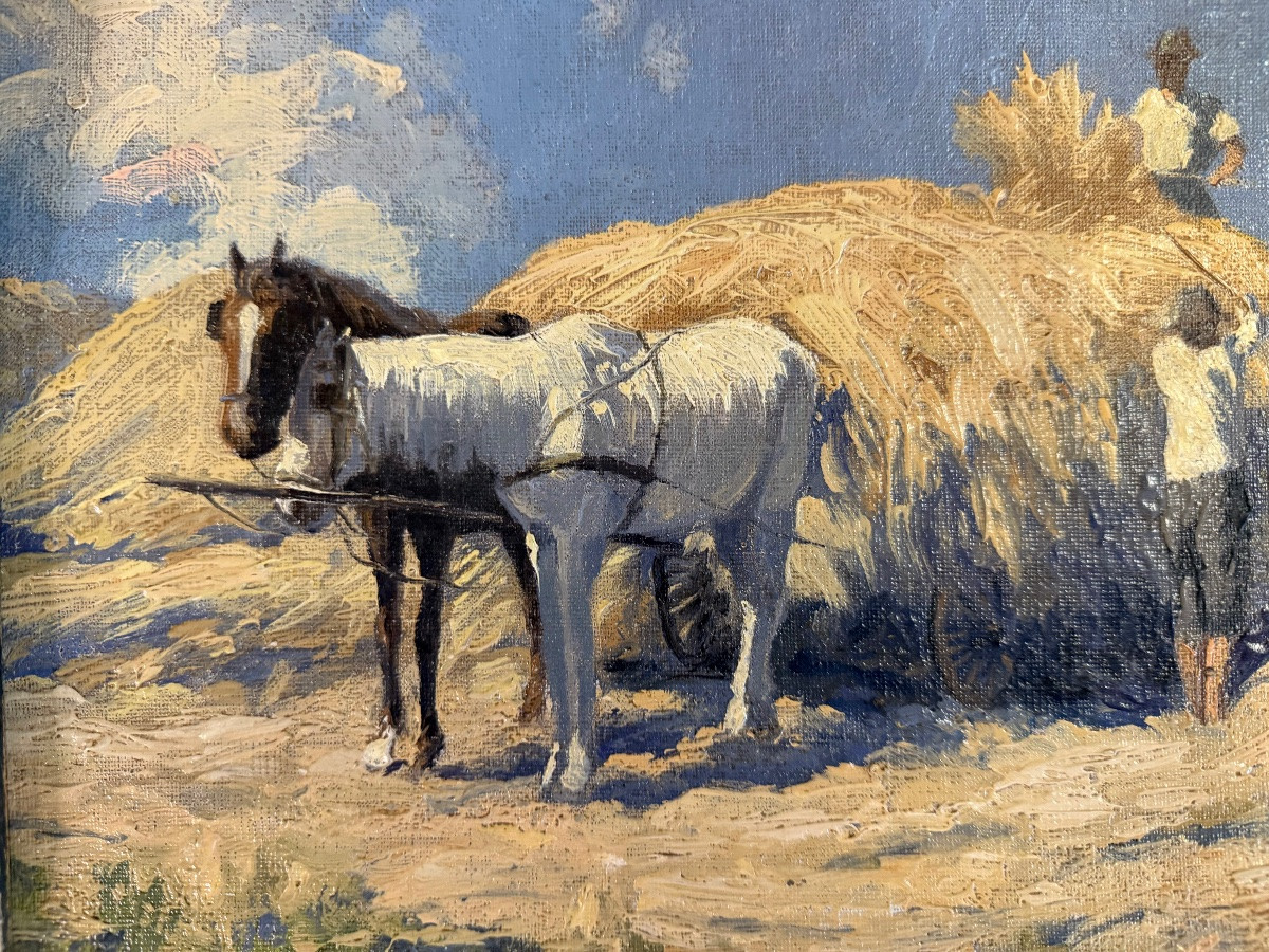 “Les moissons “ huile sur carton, signée Hans Enzinger (1889-1972) Autriche -photo-3