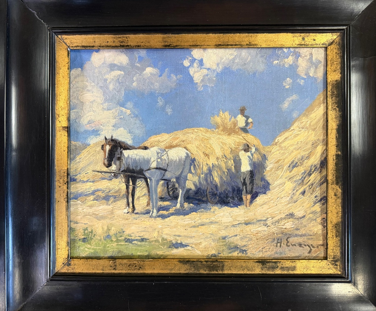 “Les moissons “ huile sur carton, signée Hans Enzinger (1889-1972) Autriche -photo-2