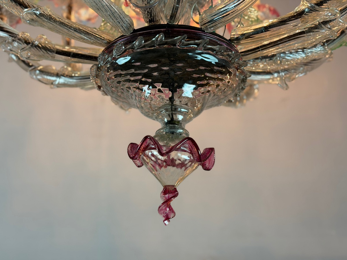 Large Venetian Rezzonico Chandelier In Multi-colored Murano Glass, Circa 1920 -photo-1