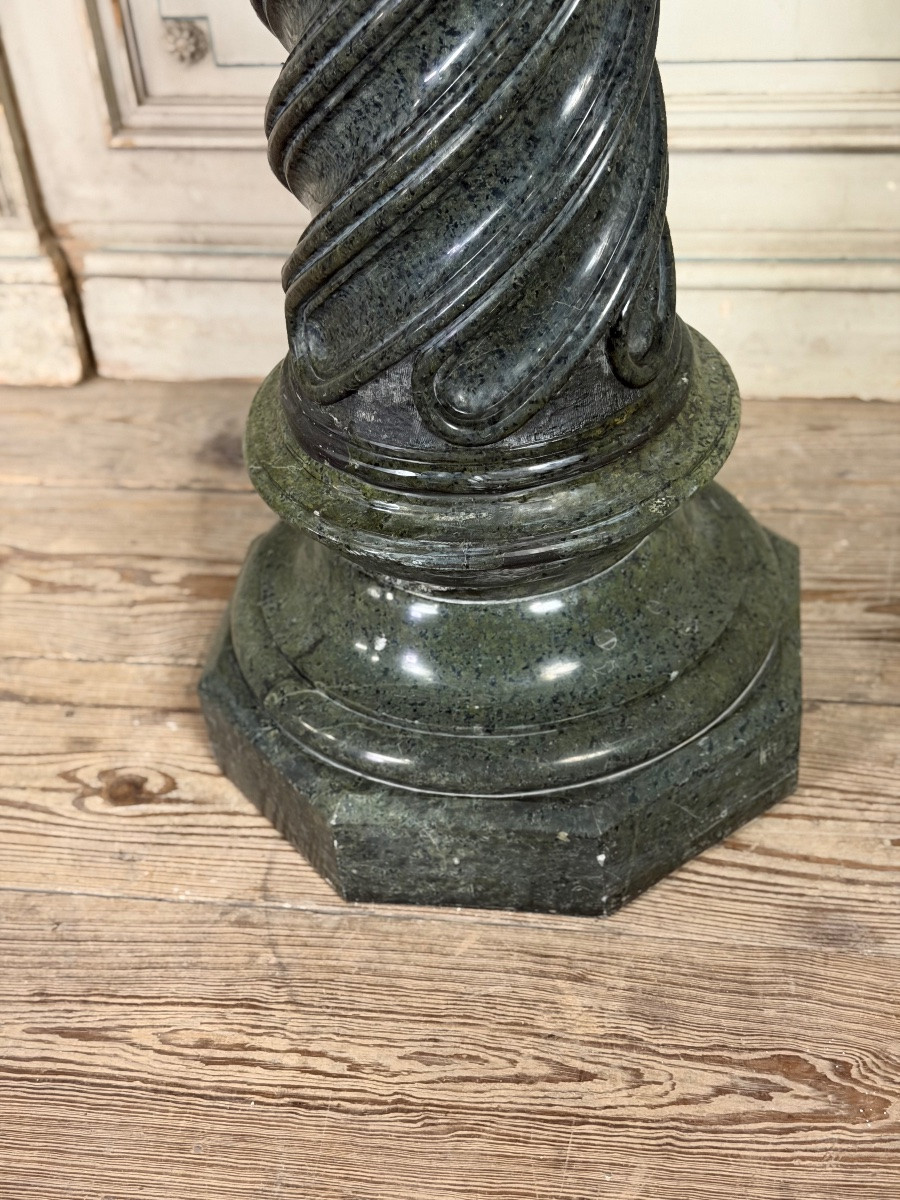 Column In Green Serpentine Marble, Shaft Sculpted In A Spiral, Circa 1880-photo-2